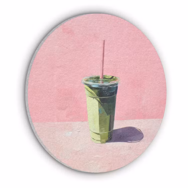Beker - Rietje - Minimalistisch - Groen Akoestische PET Vilt - Rond klein -3d