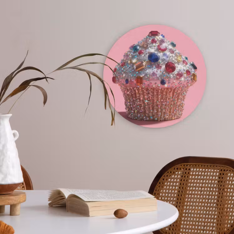 Cupcake - Kleurrijk - Edelstenen Akoestische PET Vilt - Rond klein -sfeer3