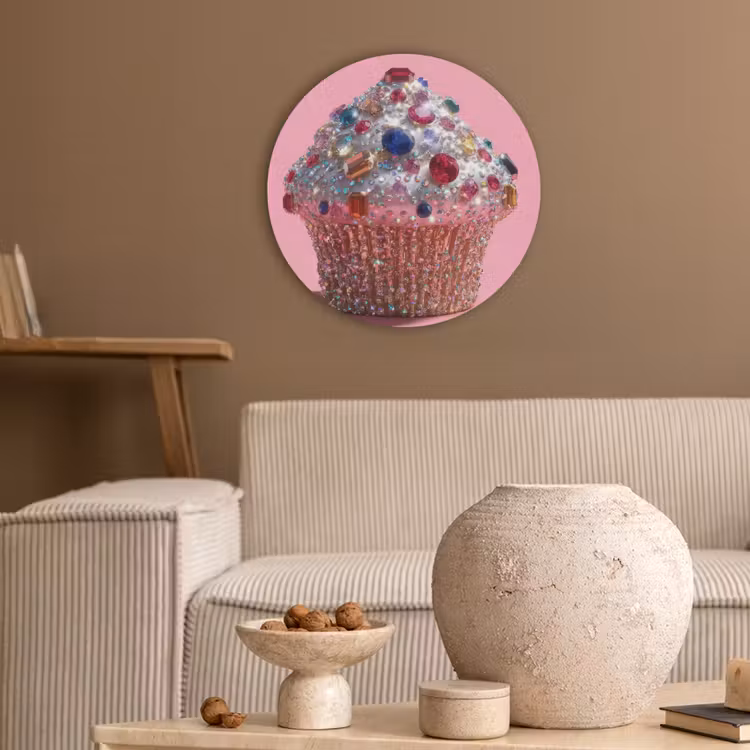 Cupcake - Kleurrijk - Edelstenen Akoestische PET Vilt - Rond klein -sfeer1