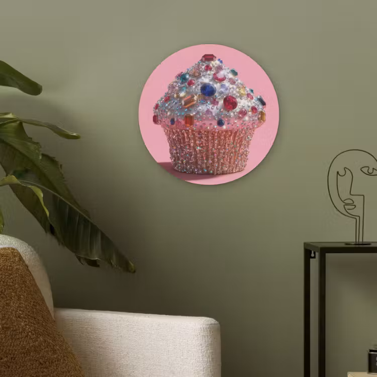 Cupcake - Kleurrijk - Edelstenen Akoestische PET Vilt - Rond klein -sfeer2
