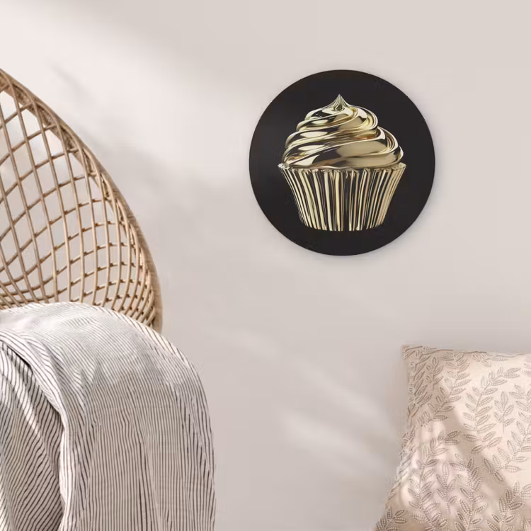 Cupcake - Eten - Goud - Zwart Akoestische PET Vilt - Rond klein -sfeer4