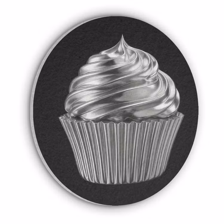 Cupcake - Luxueus - Zilver Akoestische PET Vilt - Rond klein -3d