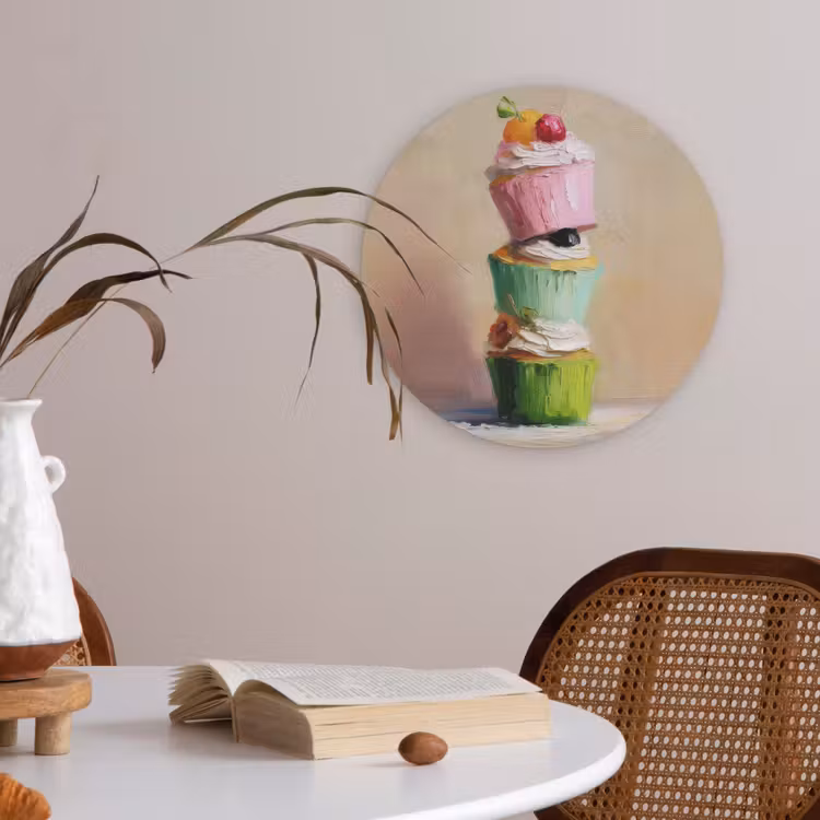 Cupcakes - Gestapeld - Kleurrijk - Fruit Akoestische PET Vilt - Rond klein -sfeer3