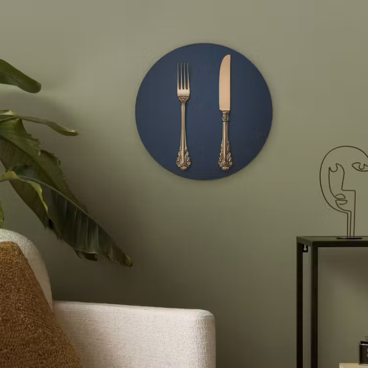 Bestek - Donkerblauw - Goud Akoestische PET Vilt - Rond klein -sfeer2