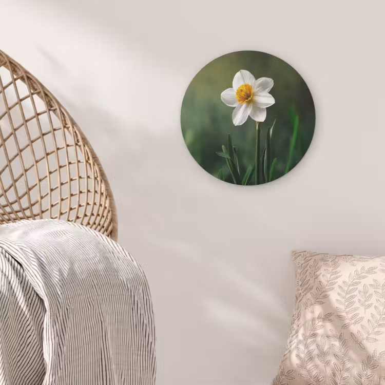 Narcis - Bloem - Wit - Grassprieten Akoestische PET Vilt - Rond klein -sfeer4
