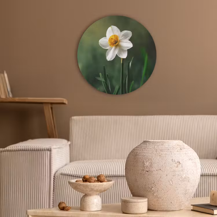 Narcis - Bloem - Wit - Grassprieten Akoestische PET Vilt - Rond klein -sfeer1