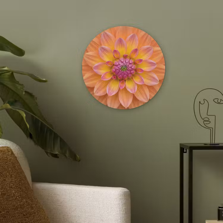 Dahlia - Bloem - Oranje Akoestische PET Vilt - Rond klein -sfeer2