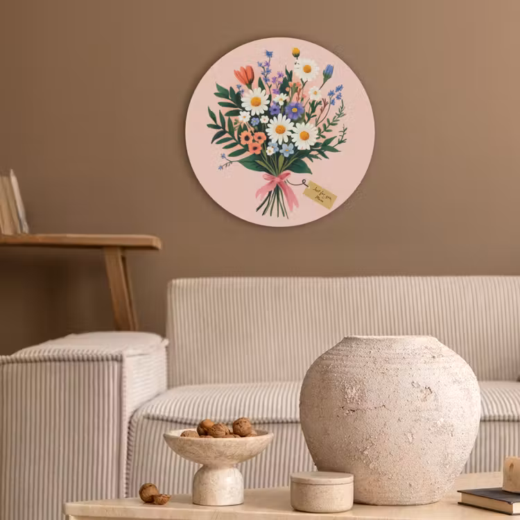 Margrieten - Boeket - Strikje - Roze Akoestische PET Vilt - Rond klein -sfeer1