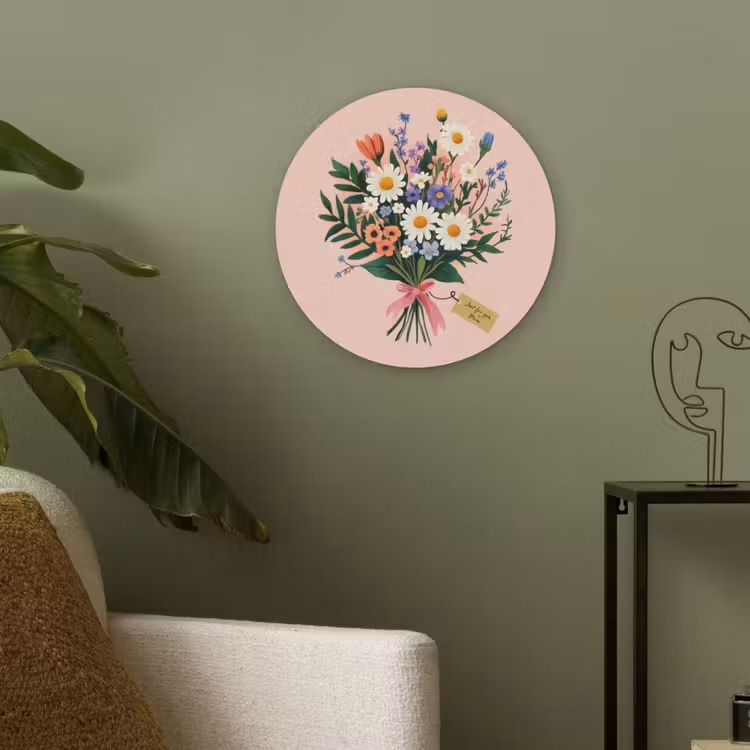 Margrieten - Boeket - Strikje - Roze Akoestische PET Vilt - Rond klein -sfeer2
