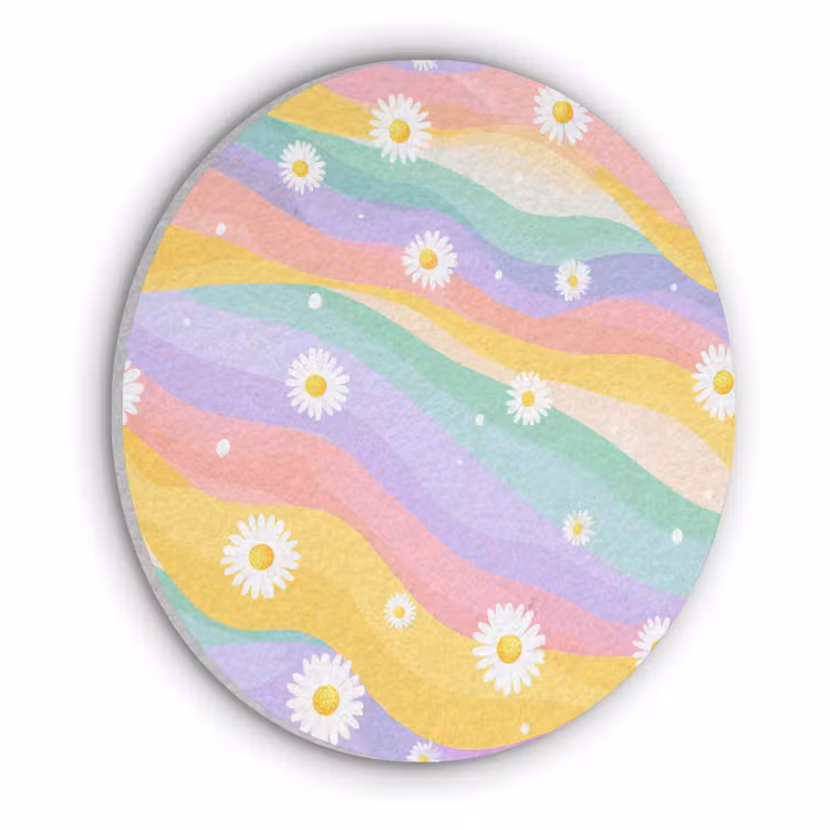 Madeliefjes - Kleurrijk - Pastel - Vrolijk Akoestische PET Vilt - Rond klein -3d