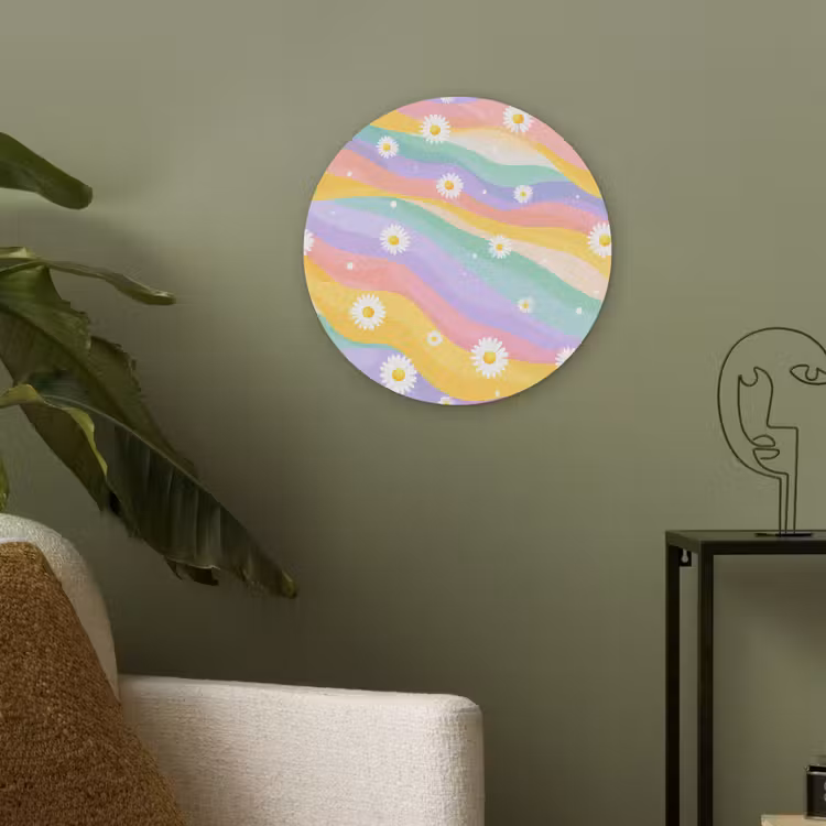 Madeliefjes - Kleurrijk - Pastel - Vrolijk Akoestische PET Vilt - Rond klein -sfeer2
