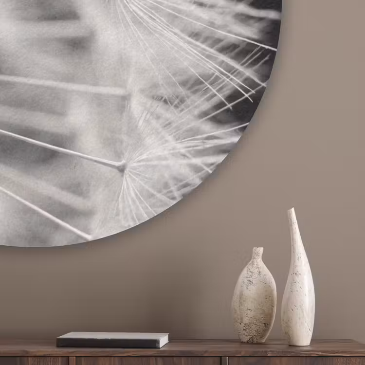 Paardenbloem - Zwart - Wit Akoestische PET Vilt - Rond klein -sfeer5_closeup