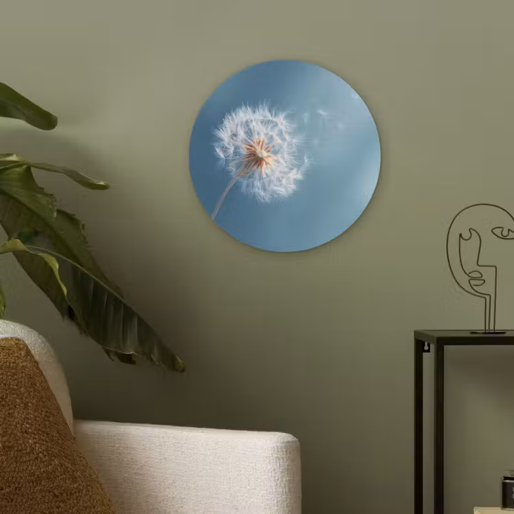 Paardenbloem - Wind - Blauw Akoestische PET Vilt - Rond klein -sfeer2