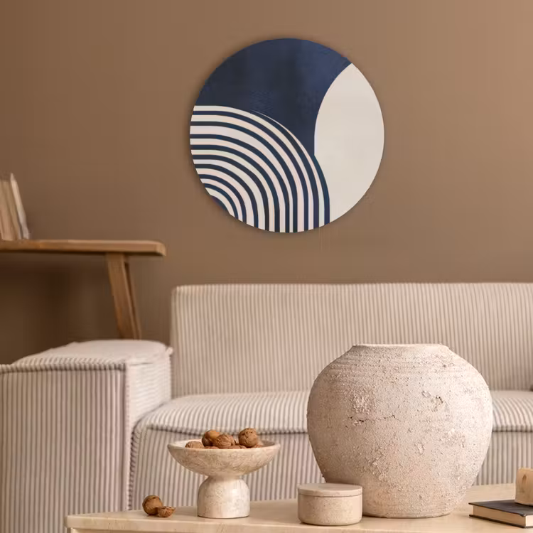 Donkerblauw - Abstract - Lijnen Akoestische PET Vilt - Rond klein -sfeer1