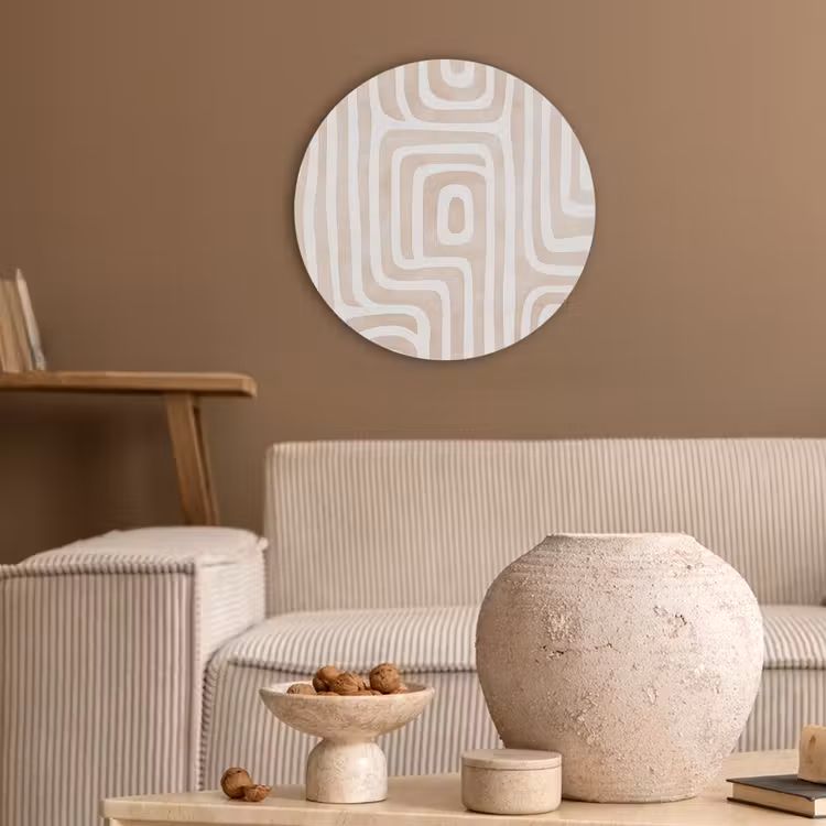 Decoratief - Labyrint - Beige Akoestische PET Vilt - Rond klein -sfeer1