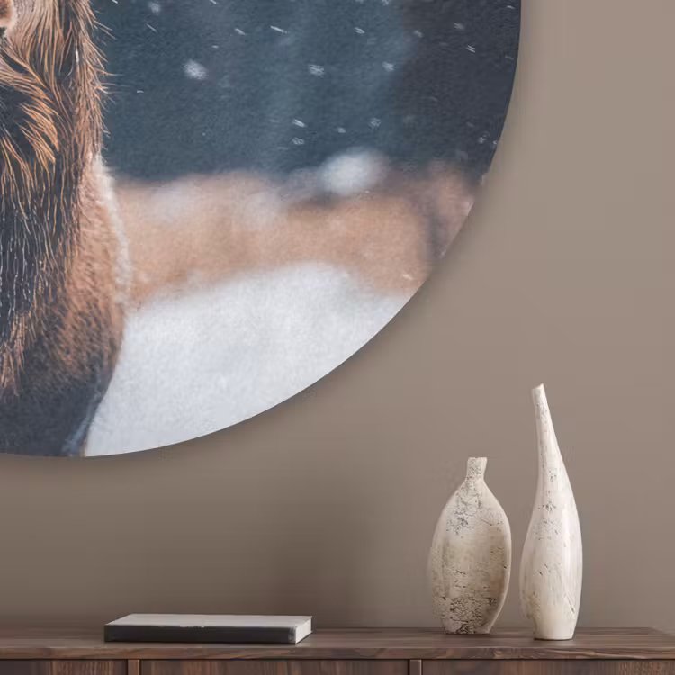 Hert - Dieren - Landschap - Winter - Sneeuw Akoestische PET Vilt - Rond klein -sfeer5_closeup