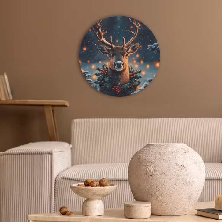Hert - Kerst - Winter - Sneeuw - Kerstkrans Akoestische PET Vilt - Rond klein -sfeer1