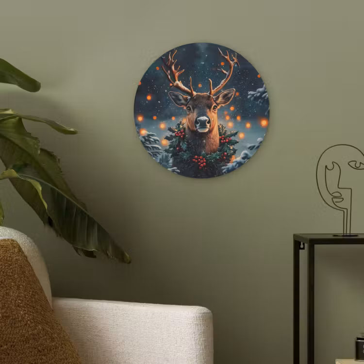 Hert - Kerst - Winter - Sneeuw - Kerstkrans Akoestische PET Vilt - Rond klein -sfeer2