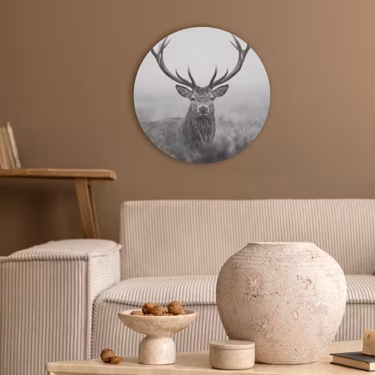 Hert - Mistig - Zwart - Wit Akoestische PET Vilt - Rond klein -sfeer1
