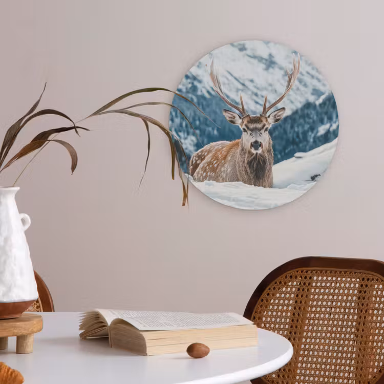 Hert - Landschap - Winter - Natuur - Dieren - Bergen Akoestische PET Vilt - Rond klein -sfeer3