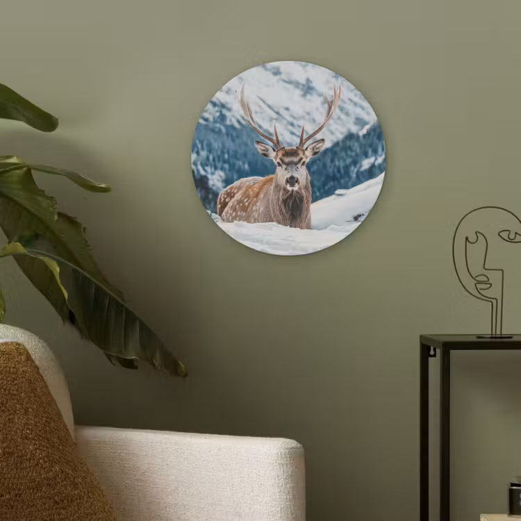 Hert - Landschap - Winter - Natuur - Dieren - Bergen Akoestische PET Vilt - Rond klein -sfeer2