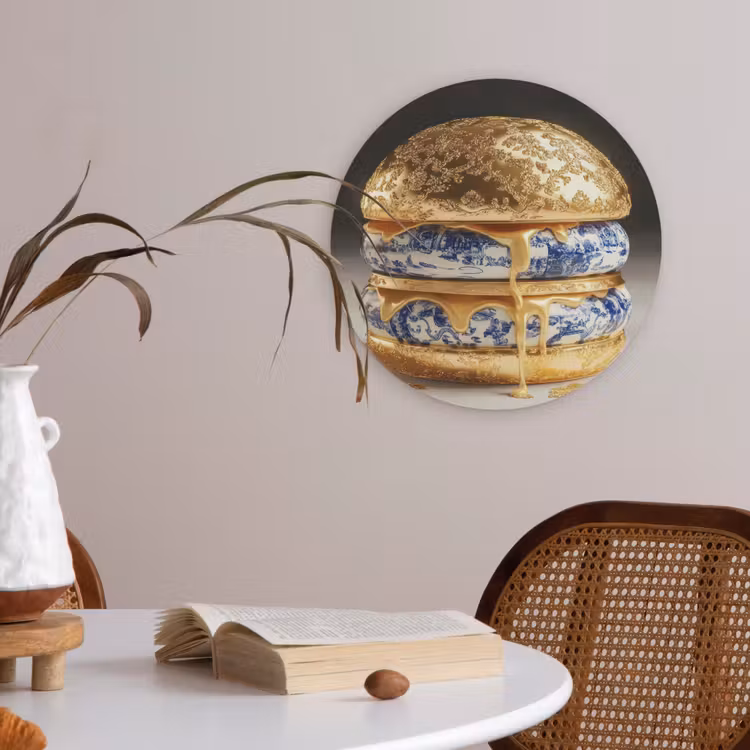 Delftsblauw - Goud - Burger Akoestische PET Vilt - Rond klein -sfeer3