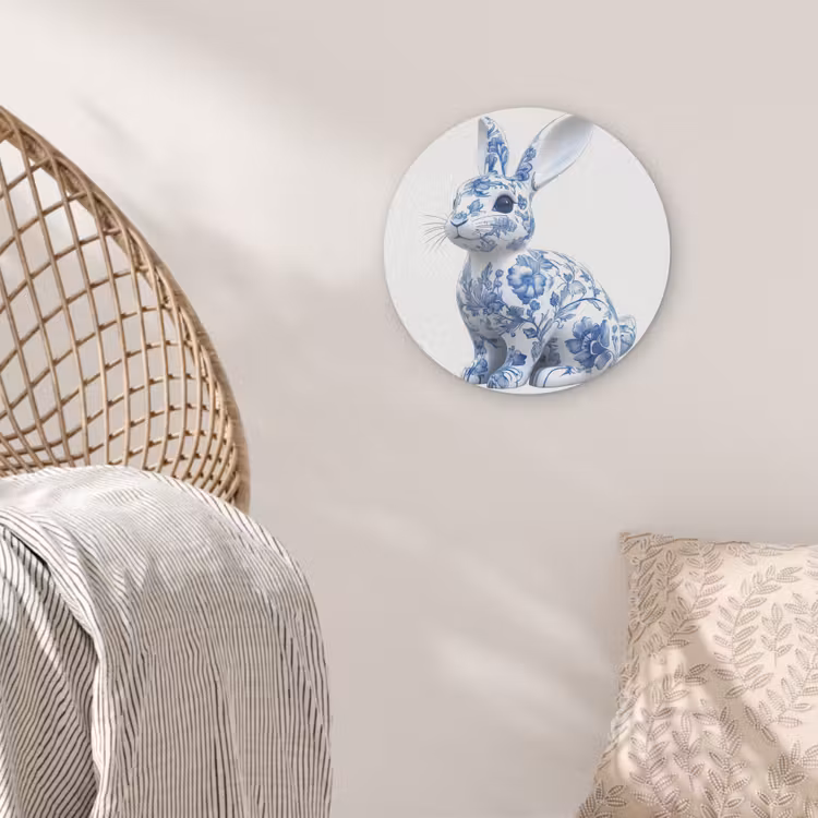 Delftsblauw - Haasje - Wit Akoestische PET Vilt - Rond klein -sfeer4
