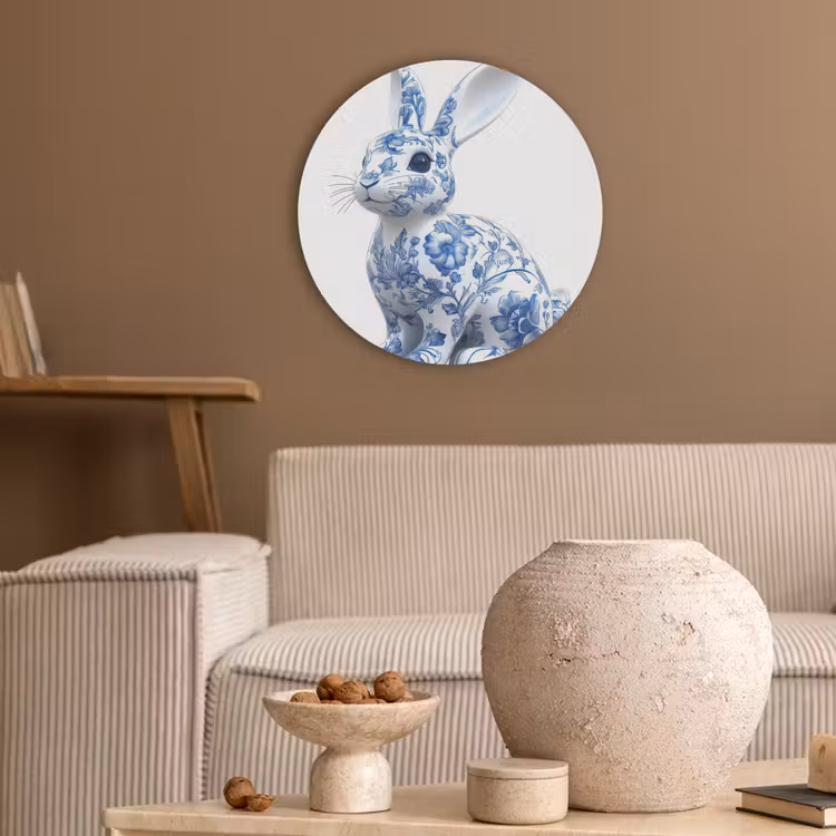 Delftsblauw - Haasje - Wit Akoestische PET Vilt - Rond klein -sfeer1