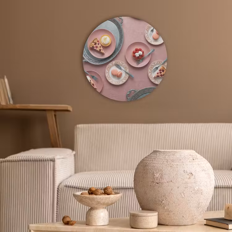 Dessert - Taart - Gebak - Zoet - Roze Akoestische PET Vilt - Rond klein -sfeer1