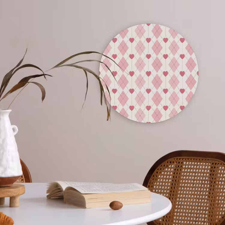 Ruiten - Klassiek - Roze - Wit Akoestische PET Vilt - Rond klein 838 -sfeer3