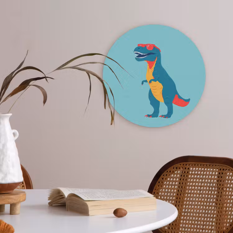 Dinosaurus - Blauw - Zonnebril Akoestische PET Vilt - Rond klein -sfeer3