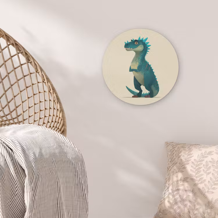 Dinosaurus - Turquoise - Stekels Akoestische PET Vilt - Rond klein -sfeer4