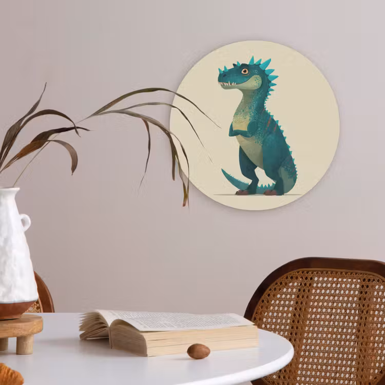 Dinosaurus - Turquoise - Stekels Akoestische PET Vilt - Rond klein -sfeer3