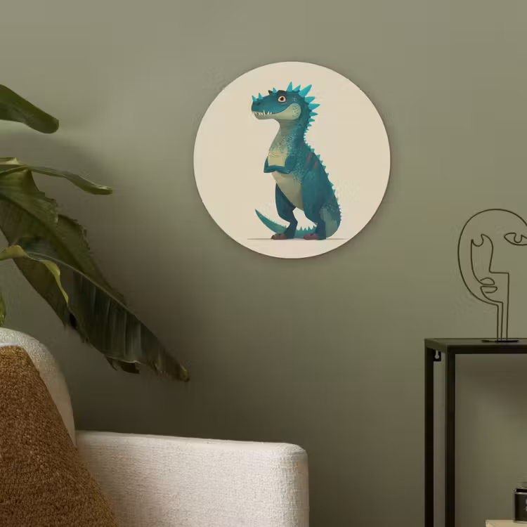 Dinosaurus - Turquoise - Stekels Akoestische PET Vilt - Rond klein -sfeer2