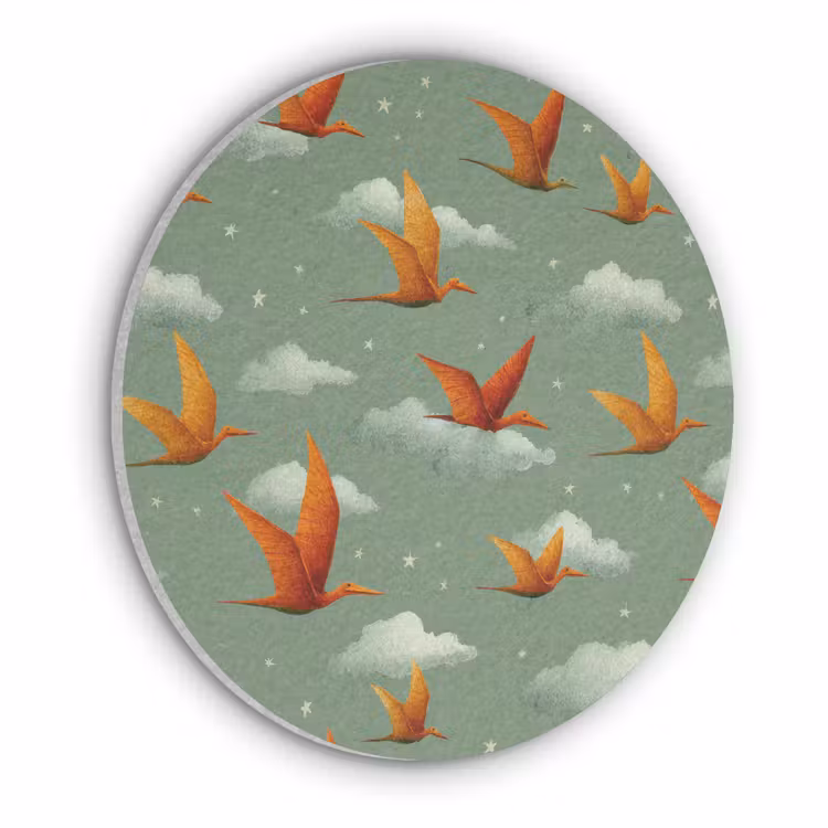 Dinosaurussen - Wolken - Sterren - Oranje Akoestische PET Vilt - Rond klein -3d