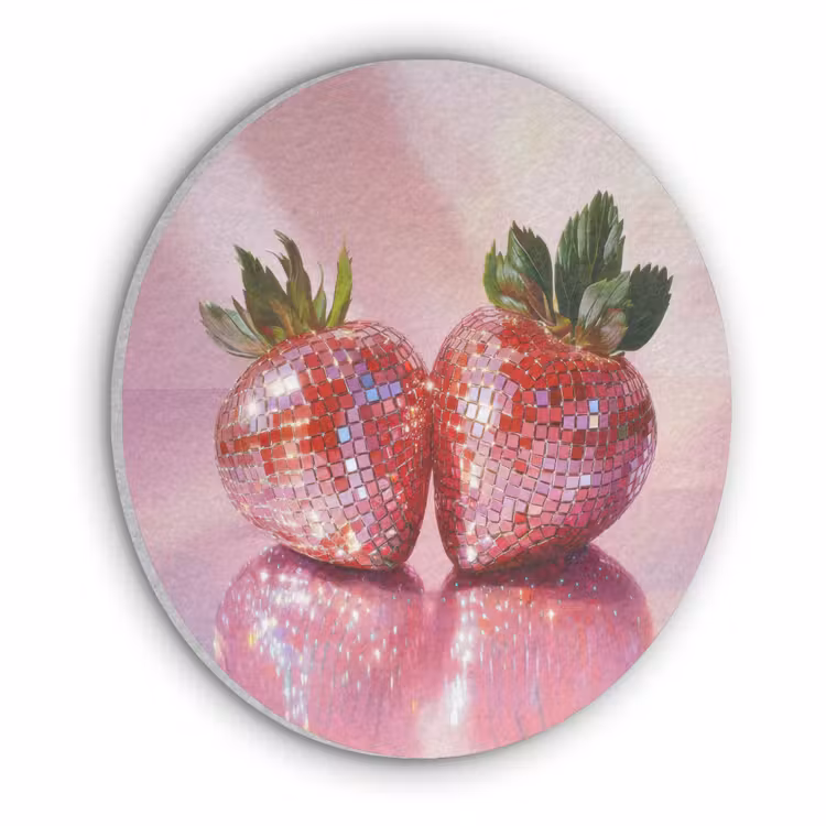 Disco - Fruit - Glitter - Strawberry Akoestische PET Vilt - Rond klein -3d