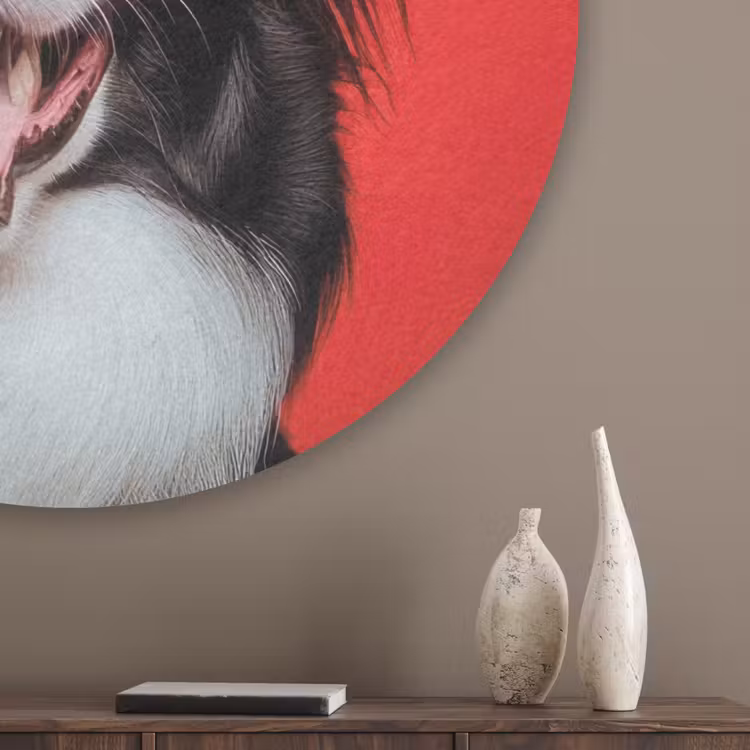 Hond - Hartjesbril - Loveyou - Rood Akoestische PET Vilt - Rond klein -sfeer5_closeup