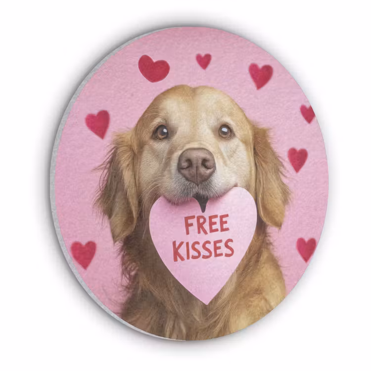 Hond - Kiss- Valentijn - Hartjes Akoestische PET Vilt - Rond klein -3d