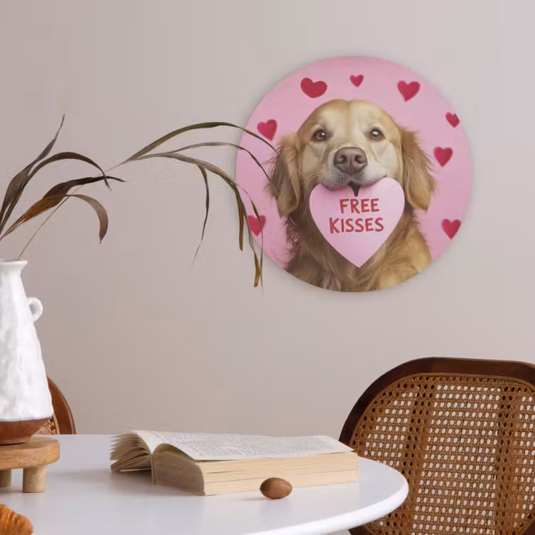 Hond - Kiss- Valentijn - Hartjes Akoestische PET Vilt - Rond klein -sfeer3