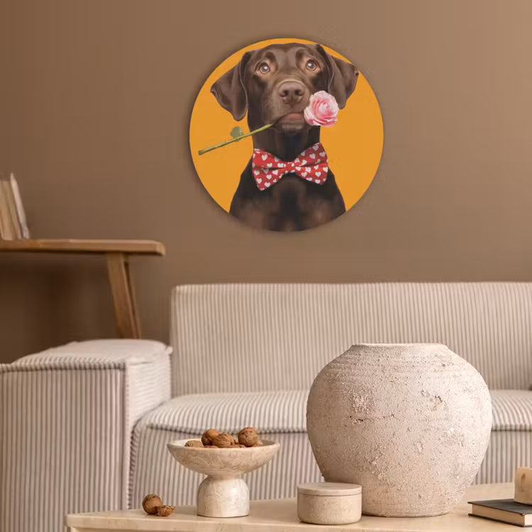 Hond - Oranje - Roos - Valentijn Akoestische PET Vilt - Rond klein -sfeer1