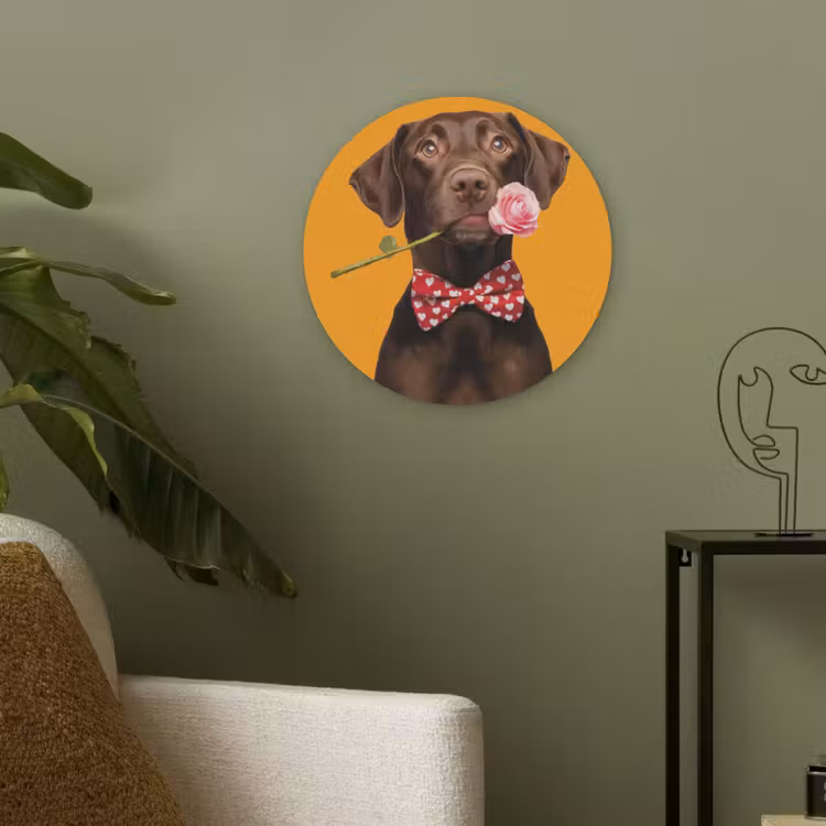 Hond - Oranje - Roos - Valentijn Akoestische PET Vilt - Rond klein -sfeer2