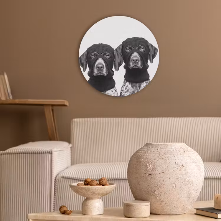 Honden - Bivakmuts - Zwart - wit Akoestische PET Vilt - Rond klein -sfeer1
