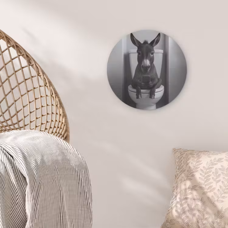 Ezel - Telefoon - Toilet - Zwart - Wit Akoestische PET Vilt - Rond klein -sfeer4
