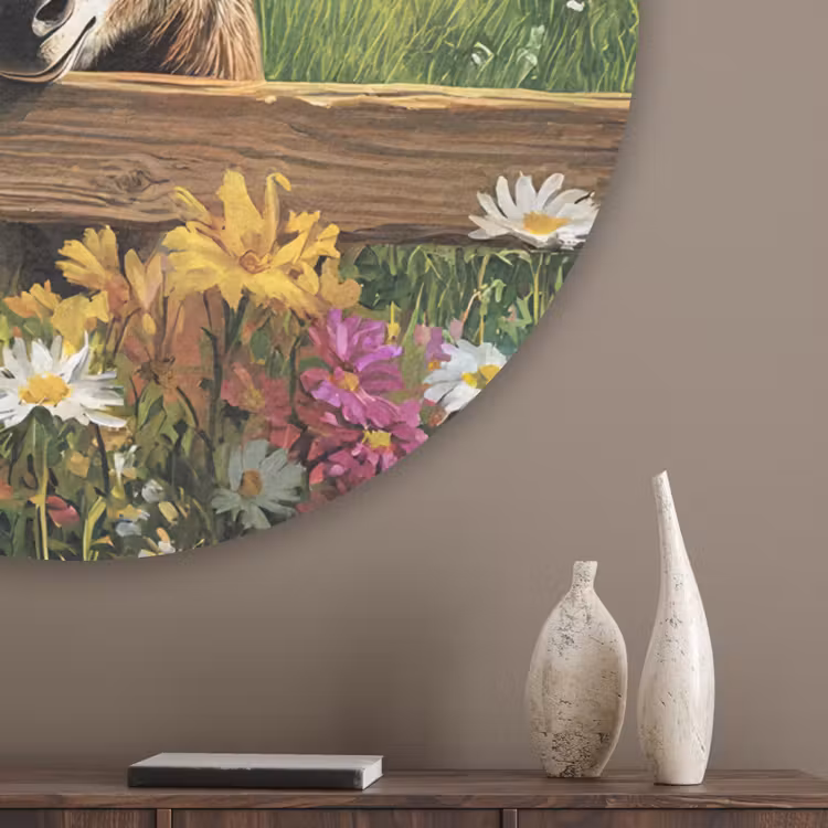 Ezels - Bloemen - Zomers Akoestische PET Vilt - Rond klein -sfeer5_closeup