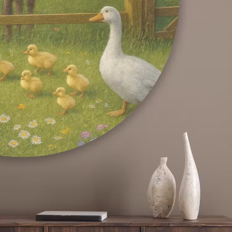 Ezels - Ganzen - Kleurrijk Akoestische PET Vilt - Rond klein -sfeer5_closeup