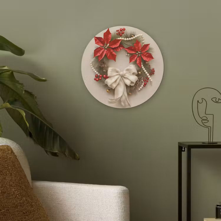 Deurkrans - Strik - Kerst - Rood - Groen Akoestische PET Vilt - Rond klein -sfeer2