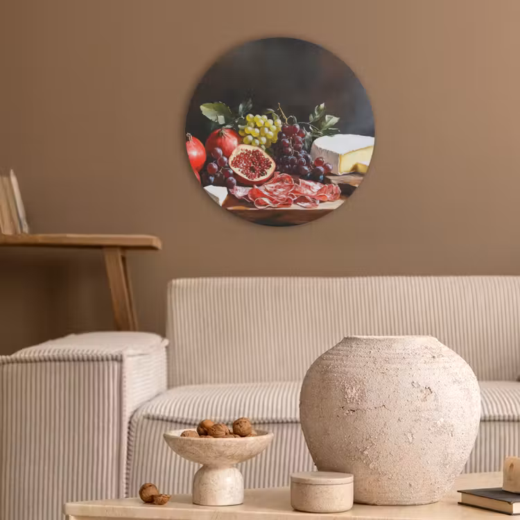 Borrelplank - Stilleven - Vintage Akoestische PET Vilt - Rond klein -sfeer1