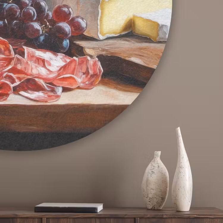 Borrelplank - Stilleven - Vintage Akoestische PET Vilt - Rond klein -sfeer5_closeup