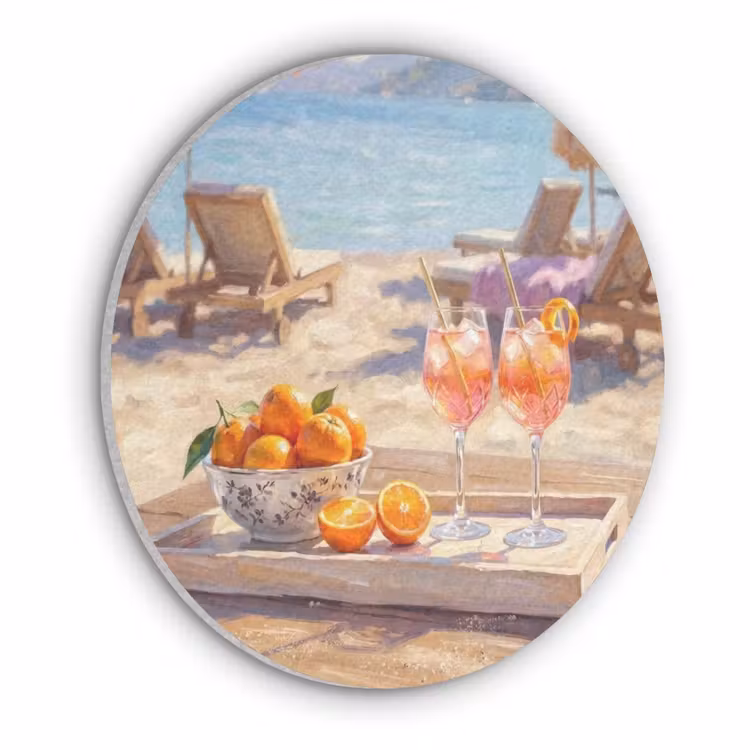 Drank - Glazen - Strand - Zomer - Oranje Akoestische PET Vilt - Rond klein -3d