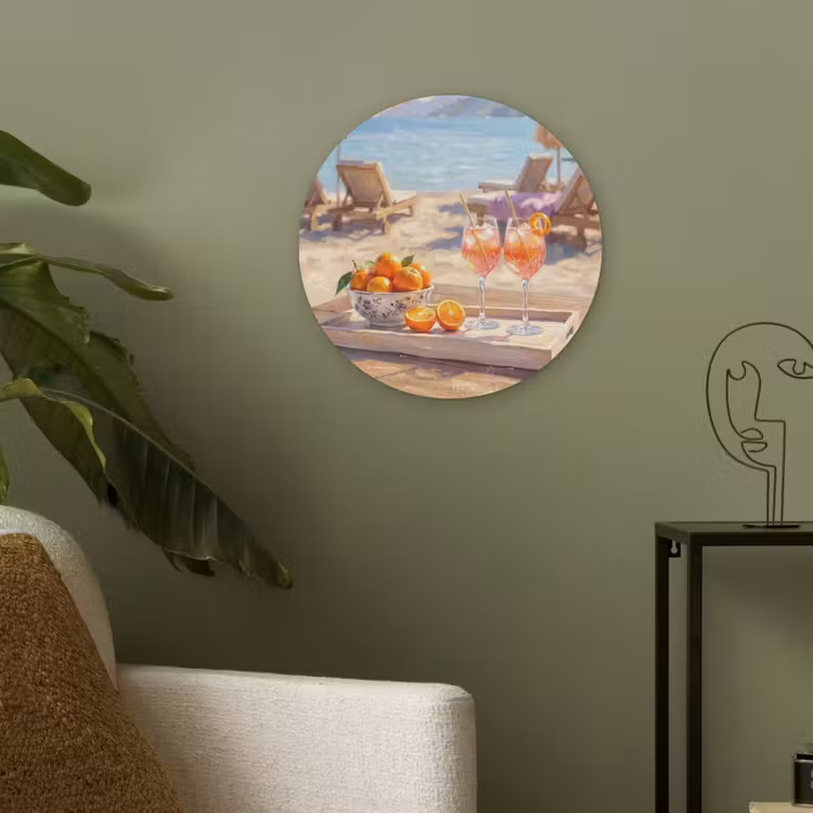 Drank - Glazen - Strand - Zomer - Oranje Akoestische PET Vilt - Rond klein -sfeer2